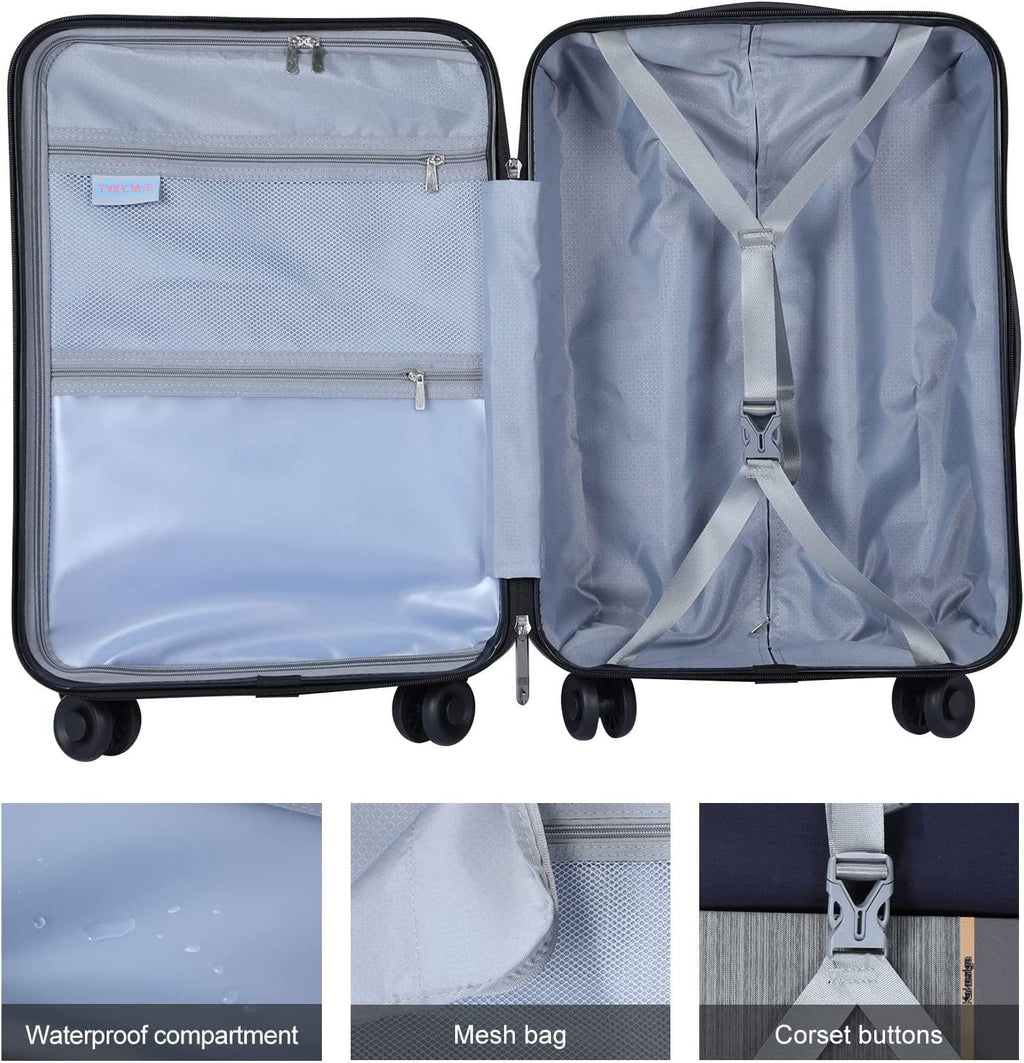 20/24 Inch Suitcase Luggage & with Grey Front Set, 65L,Dark 2 Piece Pocket TSA Lightweight + Expandle, Lock 37~41L Inch Hardshell 20 Spinner 24 with Laptop 20 Only Wheels, & ABS+PC