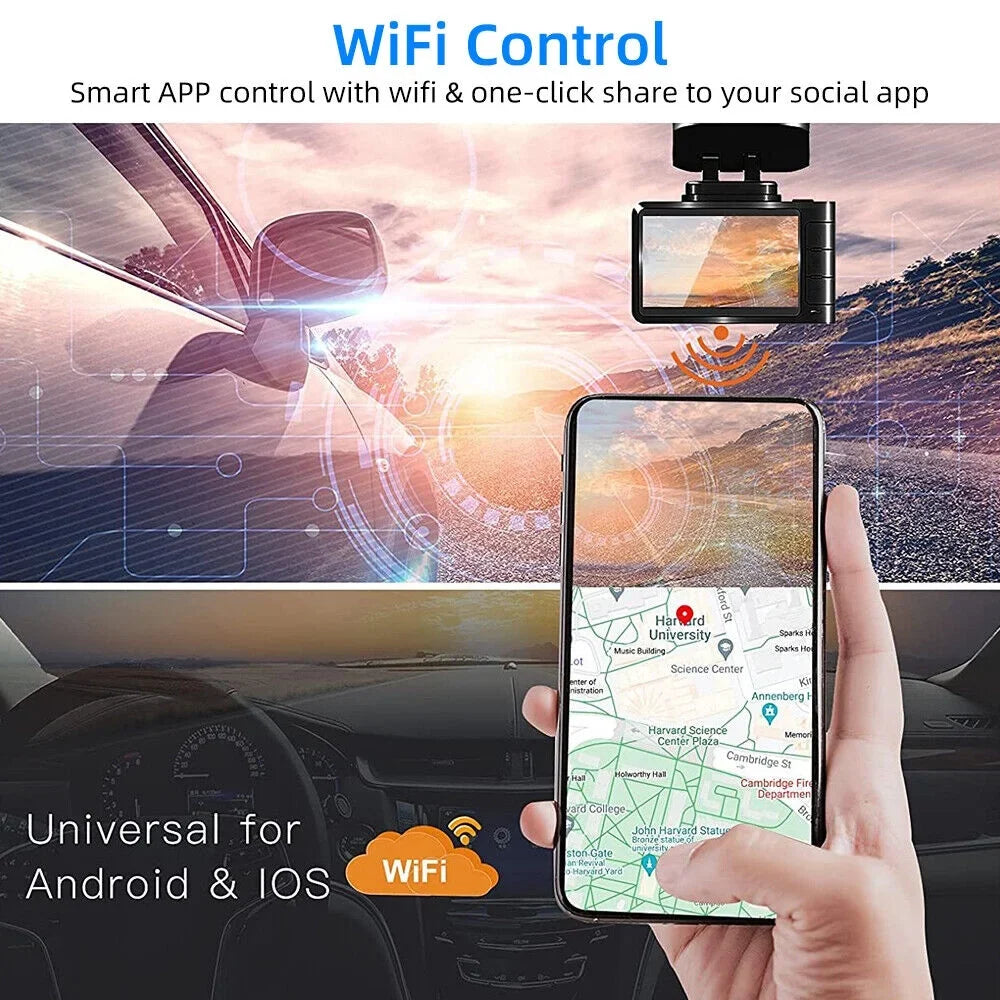 Rear 256GB Front Mode Support Parking Dual Wide Vision Full Dash Max 3 Cam 4K/2.5K+1080P 3.16" 24H ONEMAYSHIP Channel HD Night WDR Angle
