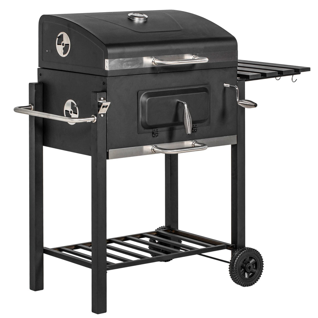 Cooker Portable with Handle, Table, Backyard Grill, BBQ Wheels and Storage Outdoor Or Camping Black Charcoal for Picnic Side Bottom Homiyad Shelf,