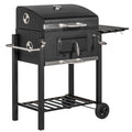 Cooker Portable with Handle, Table, Backyard Grill, BBQ Wheels and Storage Outdoor Or Camping Black Charcoal for Picnic Side Bottom Homiyad Shelf,
