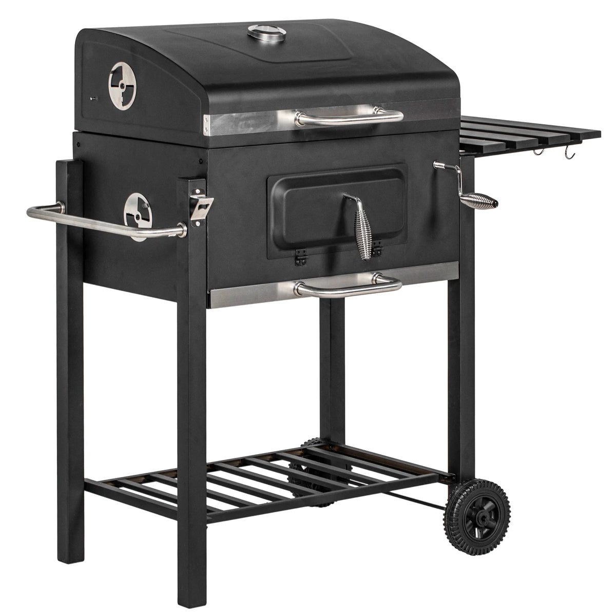 Cooker Portable with Handle, Table, Backyard Grill, BBQ Wheels and Storage Outdoor Or Camping Black Charcoal for Picnic Side Bottom Homiyad Shelf,