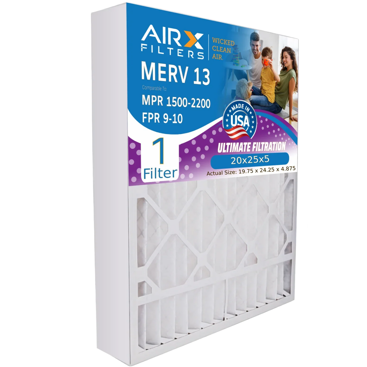 Air to Filter AIRX USA FILTERS by 13 1500 - Filter 9 Single WICKED Compatible MERV Furnace & Comparable Air 20x25x5 FPR CLEAN Filter 2200 with MPR 1 20x25x5 255649-102 Made Bear AIR. Premium